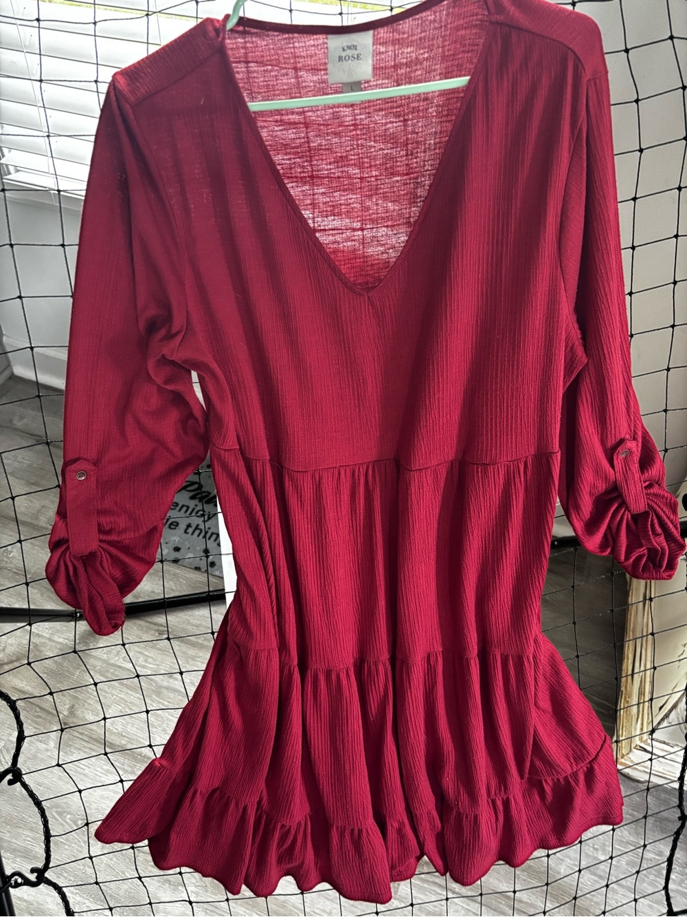 V-Neck Tiered Tunic Dress in Deep Wine